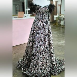 Johnathan Kayne Black and Multicolor Prom Dress
